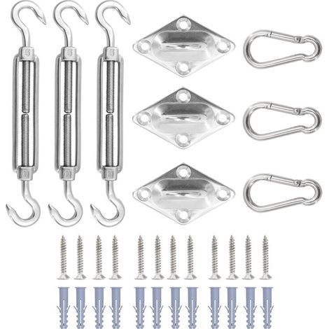 33 pièces accessoires de voile d'ombrage en acier inoxydable, kit d'auvent extérieur pour terrasse de jardin, vis à crochet à ressort,5mm (1/4)
