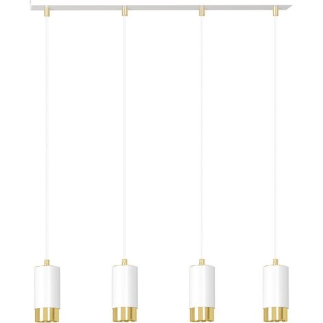 Lampada a Sospensione Fumiko, Acciaio verniciato a polvere, Bianco, Oro, 60x100x6 cm