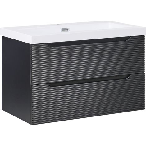 Mueble de baño suspendido con lavabo de madera MDF armario de baño 80 cm negro Makana