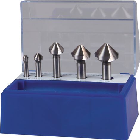 Jeu de fraises coniques DIN 335C 90 degrés 6,3-25mm HSS-Co 5 pcs. en coffret plastique TECWERK (1/2)