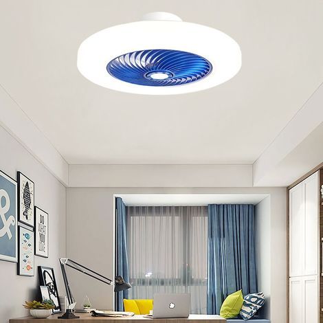 Ventilateur de Plafond Sans Pales Bleu avec Lumière LED Dimmable, Télécommande 3 Couleurs et 6 Vitesses pour Chambre et Salon (1/5)
