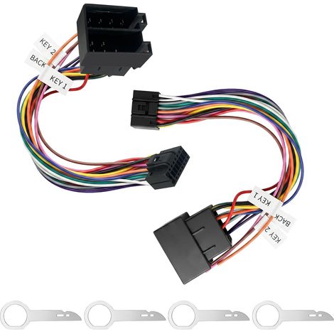 2 Pièces Câble adaptateur 16 broches ISO, Adaptateur ISO 16 Broches avec Lignes Commande au Volant et Caméra de Recul, Compatible Faisceau Autoradio Android, Connecteur DIN-ISO Standard, Fil Cuivre (1/5)