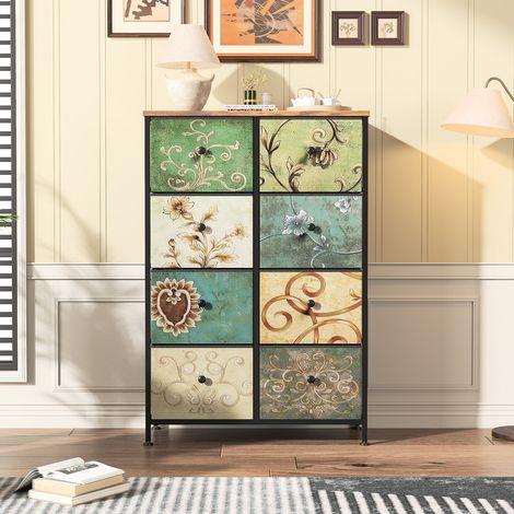 Commode de rangement tissu 8 tiroirs – Design bohème – Cadre en métal – Dimensions 67,5x30x100 cm (1/5)