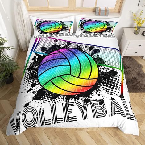 Volleyball Pattern Parure Housse de Couette 3D Colorful Ball Print Tie Dye Parure de Lit 140x200cm Sport Housse de Couette pour Enfants Garçons Filles Microfibre Competitive Games Room Decor - 140 x 2 (1/5)