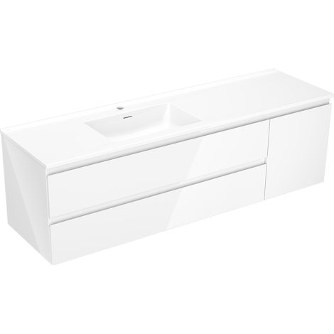 Mexen Orio armadietto da bagno 160 cm con lavabo Otis sinistro, 2S, 1D, bianco lucido - 91A13-16047-3-BBFFF00-W18L00 (1/5)