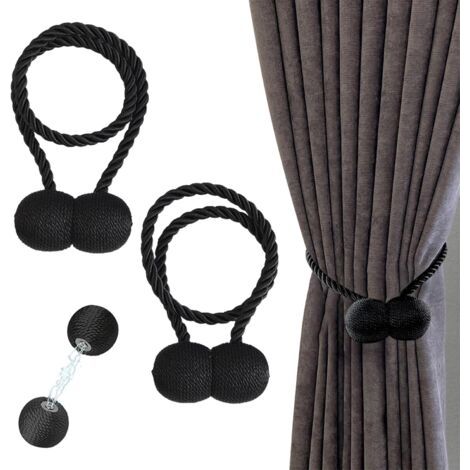 BUNTHAUS Noir Tressage Magnétiques Rideaux Boucle, Embrasse Rideau Aimantée, Embrasses Magnétiques pour Rideaux, Embrasses à Rideaux, Magnétiques pour Rideaux, pour Décoration de Maison, Chambre à Cou (1/5)