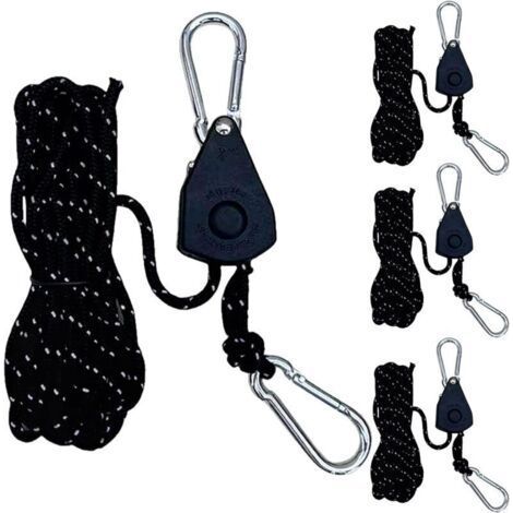 BUNTHAUS Lot de 4 haubans réfléchissants de 4 m - 4 mm - Tendeur léger - Réglable - Pour extérieur, tente, tente, camping, voile d'ombrage - Corde à linge (noir) (1/5)