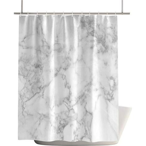 Wasserdichte Duschvorhänge mit moderner Marmorstruktur, für Badezimmer, schlichtes und elegantes weißes Polyester-Duschvorhang-Set mit Haken (1/4)