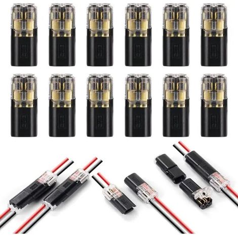 Connecteurs de câbles basse tension, lot de 12, 2 broches, calibre 18-22 AWG, connecteur de câble électrique, noir (1/5)