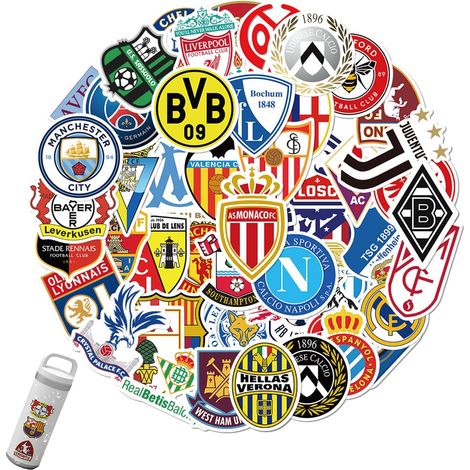 Confezione da 50 adesivi a tema calcio, realizzati in vinile impermeabile, per computer portatili, bagagli, per appassionati di calcio, adulti e adolescenti. (1/5)
