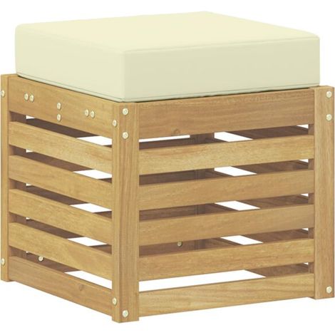 Banc de jardin blanc, 43 x 43 x 45 cm, bois d'acacia massif. (1/5)