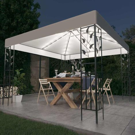 Tonnelle avec guirlande lumineuse à LED 3x3 m Blanc (1/5)