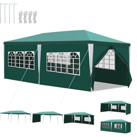 SWANEW Cenador de jardín Carpa para fiestas con paredes laterales 3x6m verde (1/4)