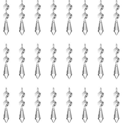 Lot de 24 pendentifs en cristal transparent de 37 mm, effet prisme de glace, avec perles octogonales, pour lustre, lampe, vase, décoration de jardin, Noël ou mariage.
