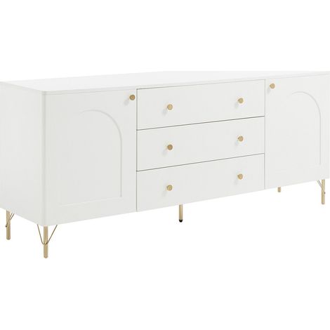 Credenza 2 ante e 3 cassetti - Bianco e dorato - ALOBARA