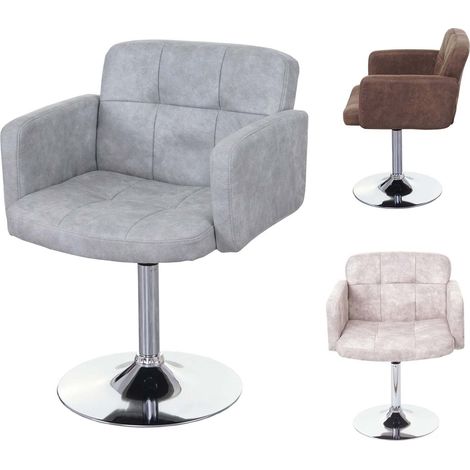 Chaise de salle à manger Orlando, fauteuil rotatif, imitation de daim, chrome - vintage, gris clair (1/5)