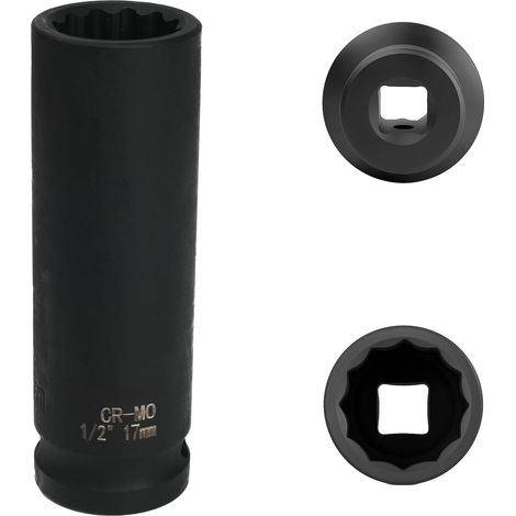 douille 17mm 1/2" 12 pans, douille a choc 1/2 17mm Acier Chrome-Molybdène CR-MO(Black) (1/5)