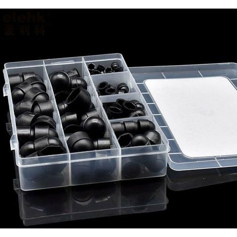 Packung mit 145 PE-Schraubenkappen für Schrauben, Muttern, Bolzen und andere Befestigungselemente 6 Größen erhältlich, inklusive Aufbewahrungsbox (schwarz) (1/4)