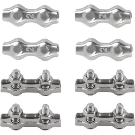 M2 Duplex Clips Serre-câbles en Acier Inoxydable 304 Pinces Duplex pour Filin pour Cordes à Linge en Câble Métallique Voiles de Soleil Suspendues Patio Fixe 8pièces
