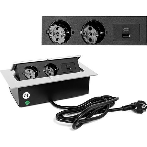 HERRAJES ALK regleta enchufes basculante konex r9006 , Sistema de conexiones KONEX C &43 A basculante con carcasa y tapa enaluminio anodizado plata mate. Ideal para mesas d (1/3)