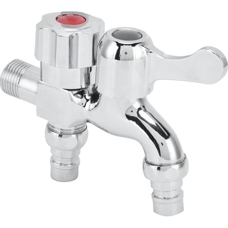 Robinet machine à laver double sortie, filetage mâle G1/2, robinet d'arrosage jardin, alimentation en eau, équipement d'irrigation, 2 vannes, laiton. (1/5)