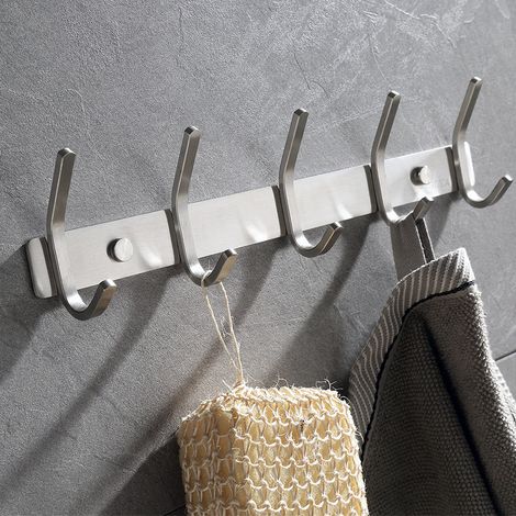 Handtuchhalter mit 5 Haken, Badezimmer-Garderobenständer aus Edelstahl, Multifunktion (1/5)