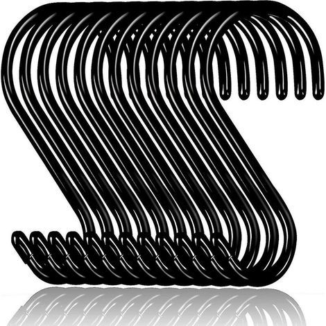 12 Pack S Hooks For Hanging Non Slip Rubber Coated S Hookssteel Metal Black Vinyl Coated S Hooks F (1/5)