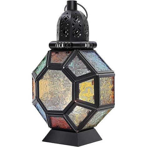Lanterne à bougie vintage en fer forgé, chandelier portable marocain en vitrail en forme de cheval (1/2)