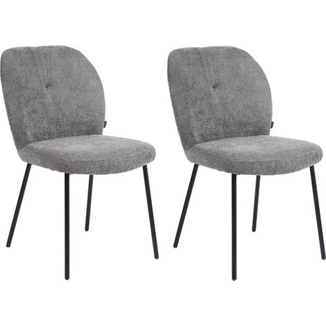 Lot 2 chaises rembourré tissu gris doux et pieds métal noir - LEONA (1/5)