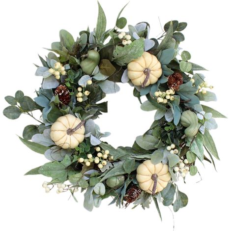 Couronne De Citrouille Blanche - Décoration Automnale Pour Porte - Guirlande Festive En Plastique - 1 Pièce (1/5)