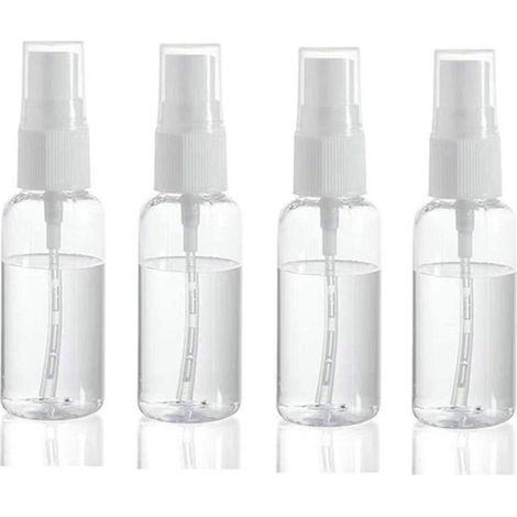 Lot de 4 vaporisateurs en plastique transparent 30 ml, rechargeables, brume fine, format voyage, pour huiles essentielles, cosmétiques et parfums (1/5)