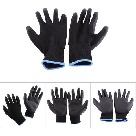 Gants de travail noirs avec revêtement PU, paume renforcée et protection anti-adhérente (taille L), lot de 12 paires (1/5)