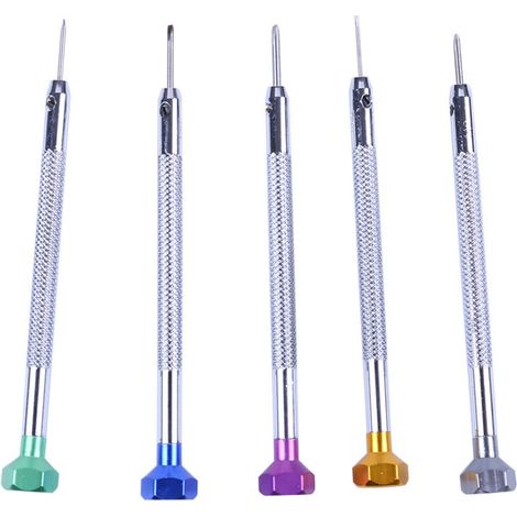 Ensemble de 10 outils de démontage et de réparation de téléphones portables, tournevis, combinaison d'embouts de tournevis en platine pour la réparation de montres (5 tournevis 1,0 mm). (1/5)
