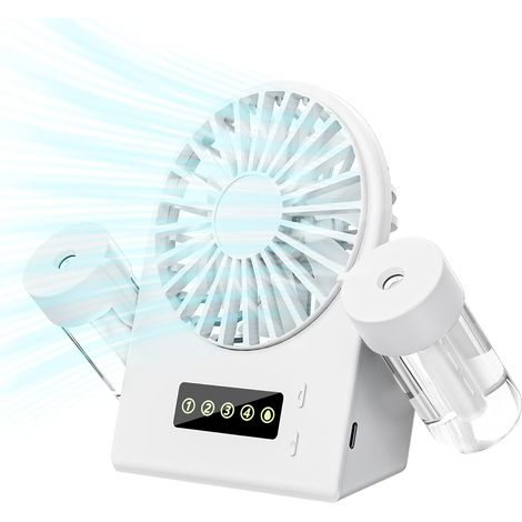 Ventilateur portable avec brumisation d'eau, ventilateur USB, 4 vitesses réglables, mini-ventilateur, rechargeable par USB, petit ventilateur, idéal pour le bureau, la maison, le camping et les activi (1/5)