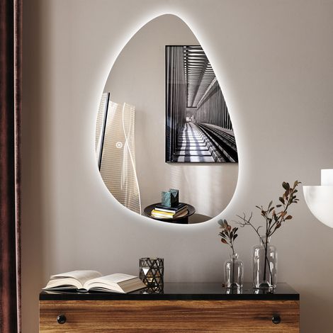 Boromal Asymmetrischer Beleuchtung mit Beleuchtung 90x65cm LED Badspiegel Asymmetrischer Spiegel mit Beleuchtung Lichtspiegel Wandspiegel mit Touch-Schalter, Dimmbar 3 Lichtfarbe Einstellbare (1/5)
