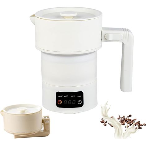 Bouilloire Portable de Camping 600ML, Bouilloire Électrique Pliable pour Voyage, Extérieur, 550W Chauffage Rapide avec 4 Températures Préréglées, Sans BPA, Élément chauffant en Acier Inoxydable 304 (1/5)