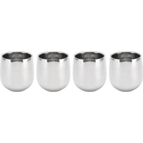 Lot de 4 tasses à café en acier inoxydable à double paroi isolante, anti-brûlure, forme incurvée, 200 ml (1/5)
