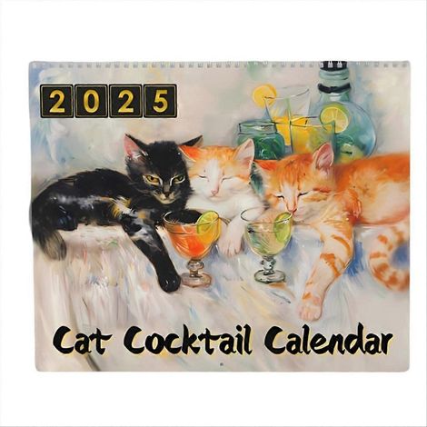 Calendrier 2025 des cocktails pour chats Calendrier mural 2025 de l'heure du miaulement (1/5)