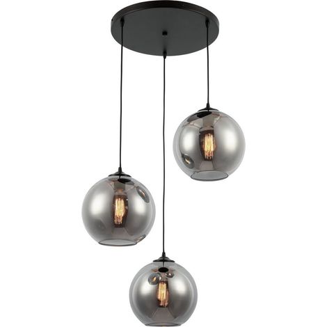 Suspension Luminaire 3 Lumières en Verre Fumé Noir Lustre de Plafond Réglable E27 - PANGIVO (1/5)