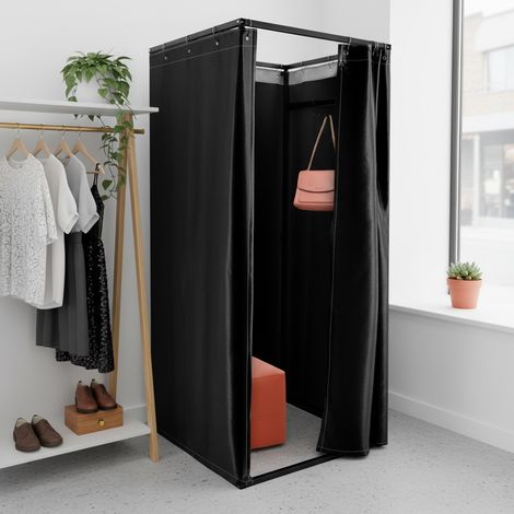 Cabine D'essayage Demontable, Vestiaire Portable avec Rideau, Temporaire Cabine D'essayage Mobile pour Magasin Vêtements Chambre Bureau Plage, (Noir, 85x85x200cm) (1/5)