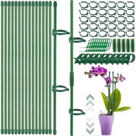 15 Pflanzenstützen, verstellbare Orchideenstütze 30-150 cm, Zimmerpflanzenstütze mit Pflanzenclips und Verbinder, zur Befestigung von Orchideen, Pfingstrosen und Kletterpflanzen - (1/5)