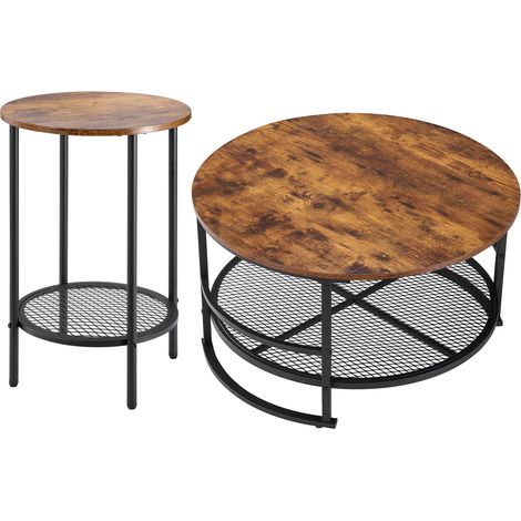 Mophorn Juego de mesa redonda de 3 piezas, mesa de centro industrial con patas metálicas de 800 x 800 x 465 mm y 2 mesas auxiliares, fácil montaje para oficina, sala de estar y apartamento (1/5)
