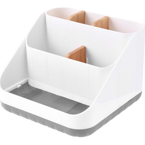Organizador de escritorio gris de 6,1 x 6,1 x 4,3 pulgadas con divisores extraíbles. (1/4)