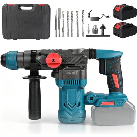Marteau perforateur sans fil 2200W, Perceuse à percussion, 2 modes, 5200tr/min, Mandrin SDS, Poignée rotative 360°, 2x3000mAh batteries (1/5)