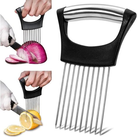 Set of 2 Stainless Steel Manual Onion Cutters for Onions, Tomatoes, Cucumbers, Lemons, and Vegetables – Improved Kitchen Stand (1/4)