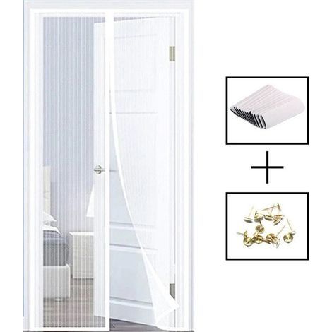Moustiquaire Magnétique Pour Porte, Auto-AdhéSif en Maille Ultra Fine Aimantée Rideau, Fermeture Automatique Installation sans Outil Facile Anti Moustique Rideau,sans Percer,90X210cm,Blanc (1/5)