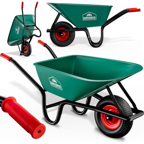 Gardebruk – Brouette de jardin 100L – Charge max 250kg – Structure acier thermolaqué – Roue gonflable tout-terrain – Arceau de basculement