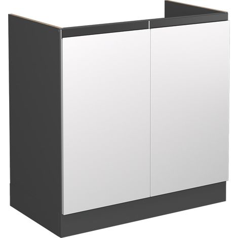 Armario bajo para fregadero R-Line, Blanco, 80 cm En forma de J, sin encimera, Vicco