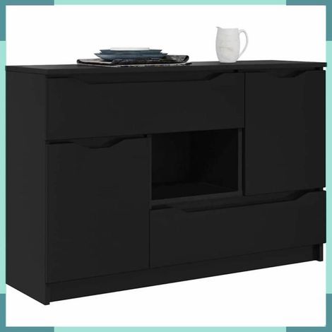 Buffet bas - 888788 - Noir mat - Bois d'ingénierie - 2 portes et tiroir - 65,5 x 30 x 100 cm (1/5)