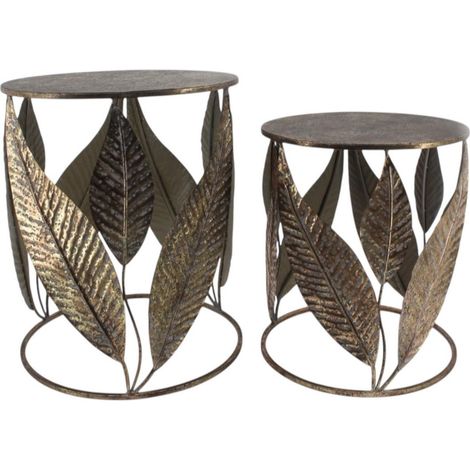 61/50cm Leaf Design Metal Tables (Set of 2) - L50 x W50 x H61 cm